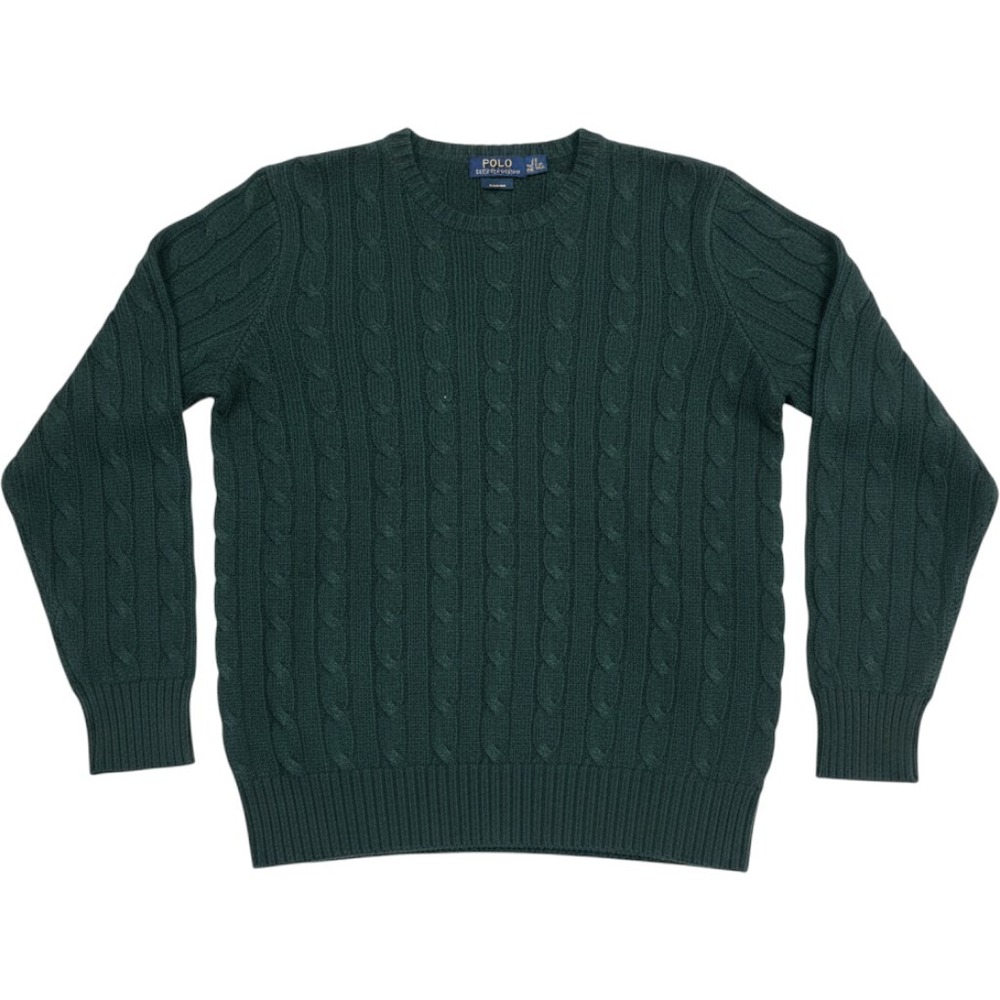 Polo Ralph Lauren Mens Green 100% Cashmere Cable Knit Crew Neck Sweater Large